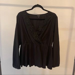 Torrid Black Baby Doll Lace Detail Blouse Size 2